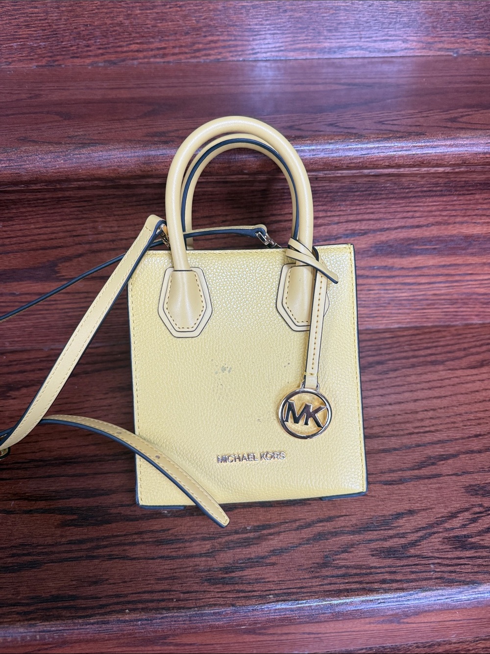 Michael Kors Yellow Pebbled Leather Mini Tote with MK Charm
